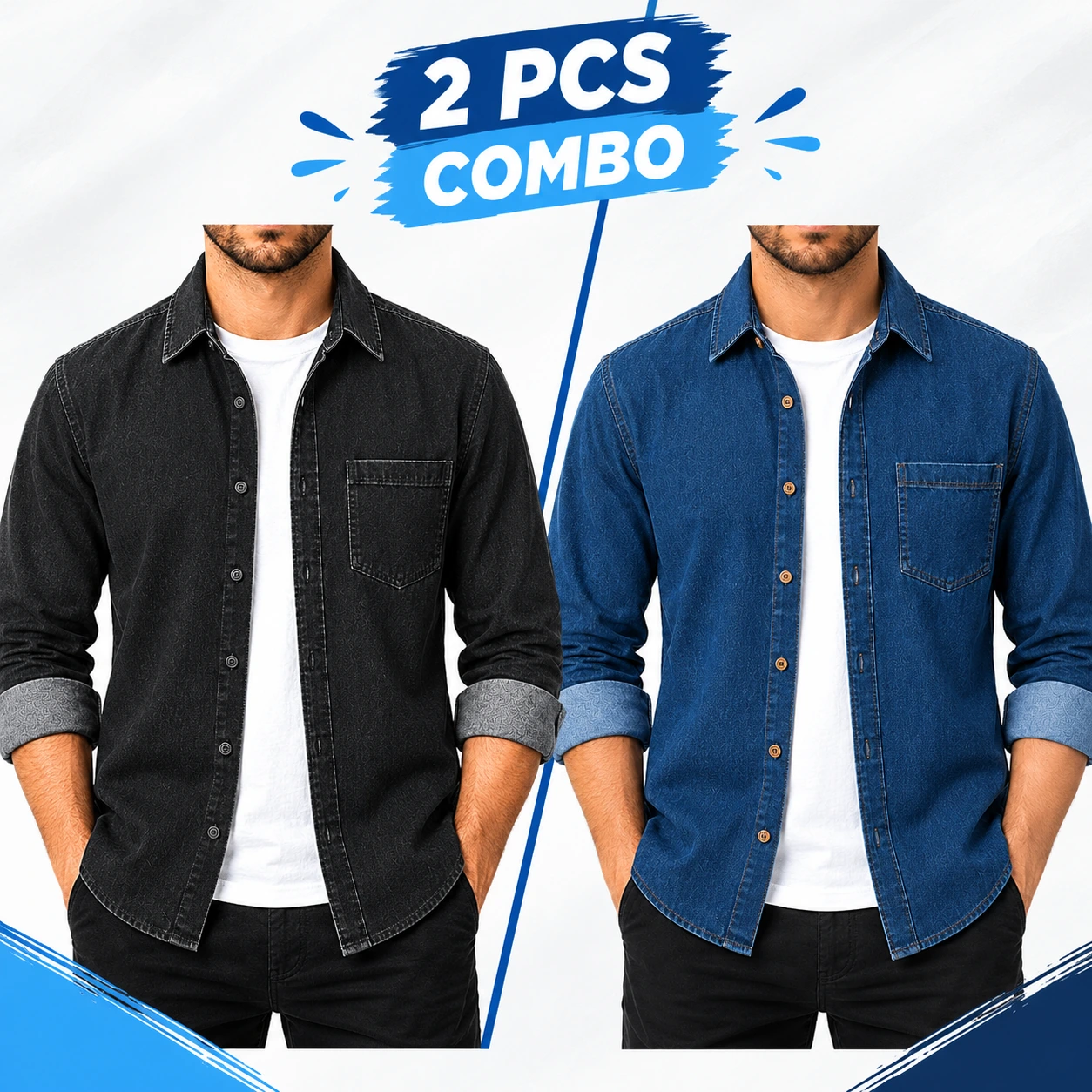 2 Pcs Combo Men’s Premium SoftWash Denim Shirt