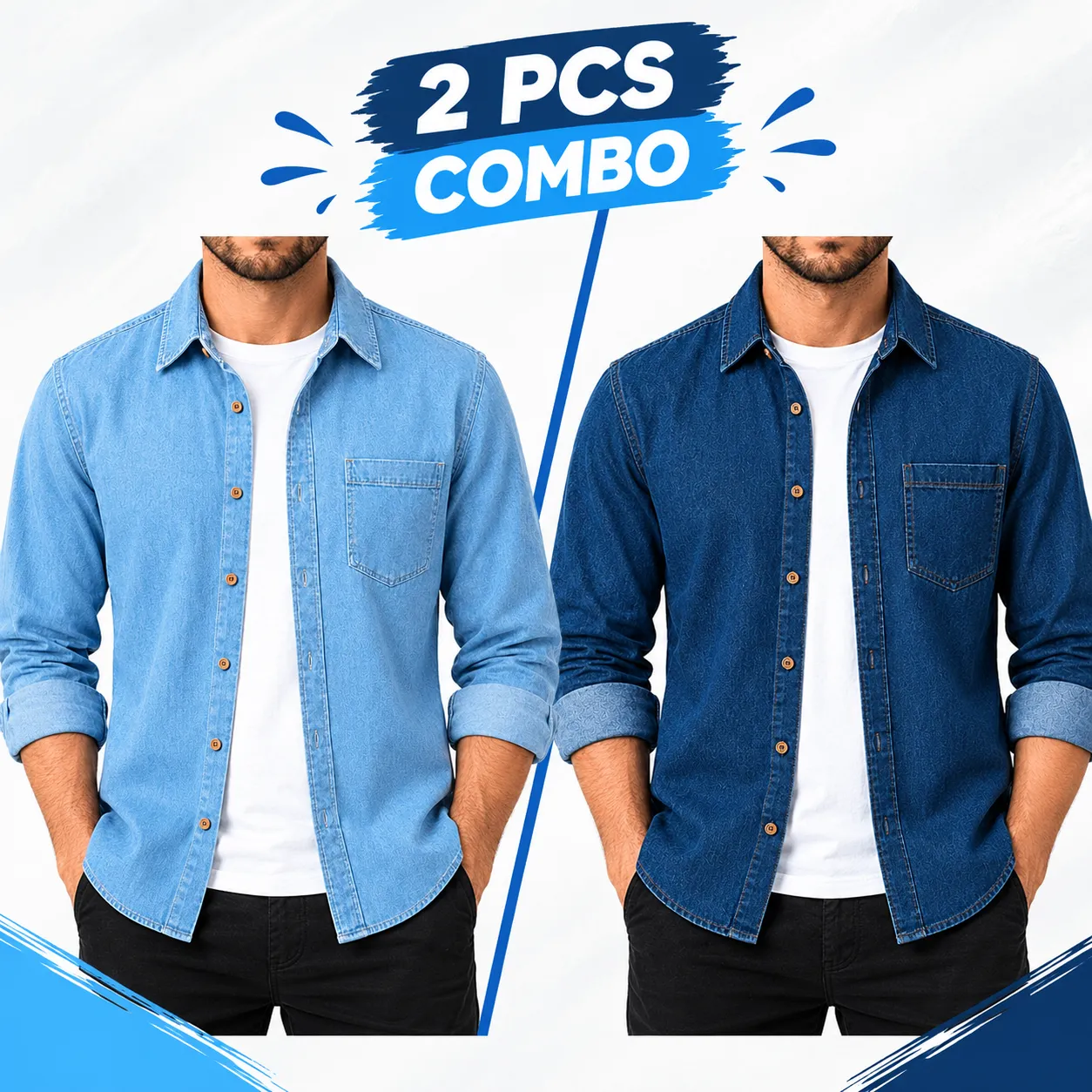 2 Pcs Combo Men’s Premium SoftWash Denim Shirt