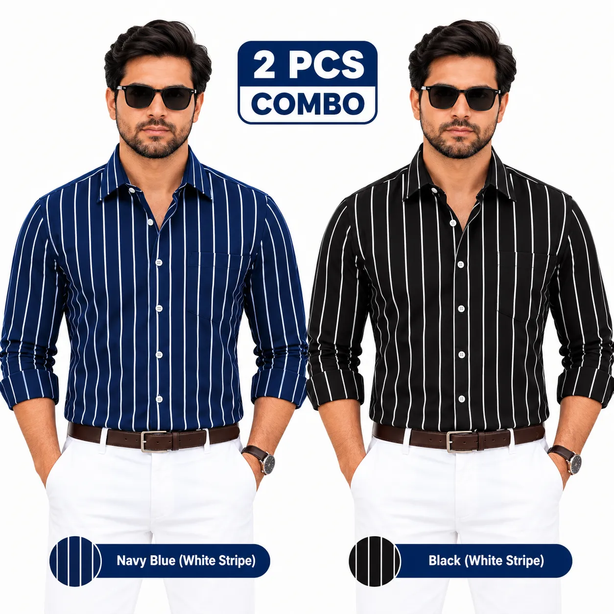 2 Pcs Combo Premium Full Sleeve One Pocket Cotton Shirt