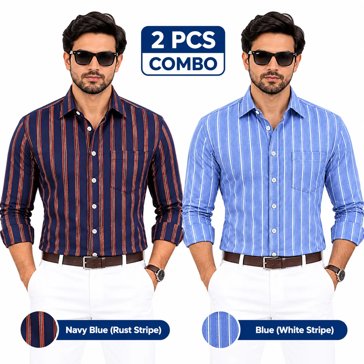 2 Pcs Combo Premium Full Sleeve One Pocket Cotton Shirt