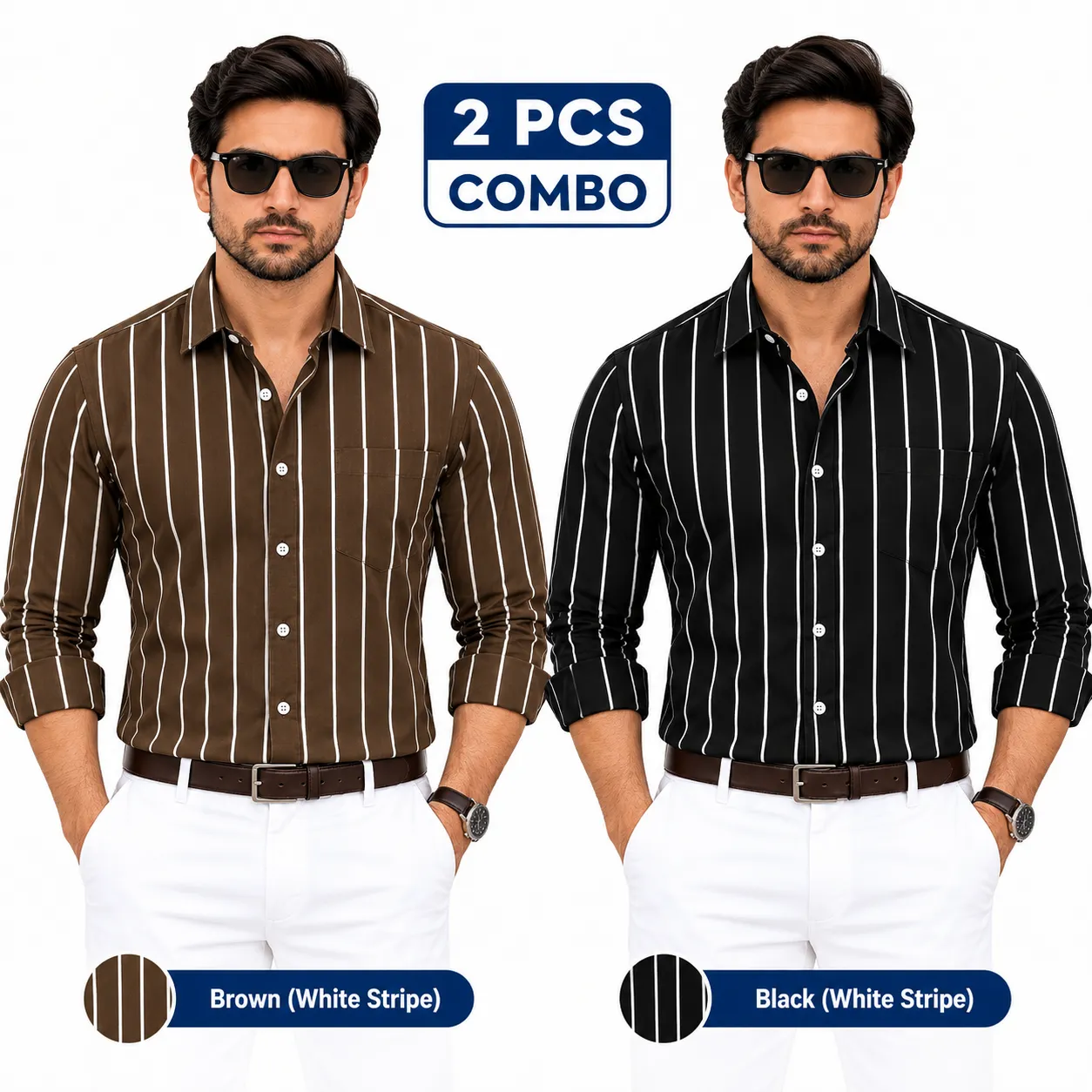 2 Pcs Combo Premium Full Sleeve One Pocket Cotton Shirt
