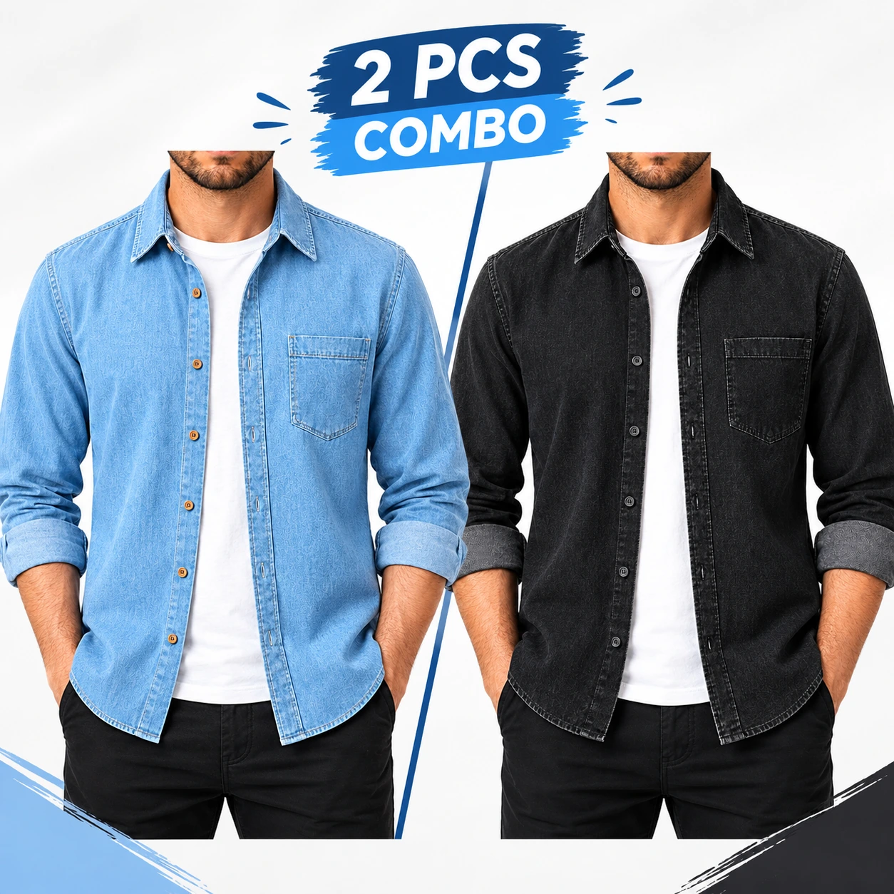 2 Pcs Combo Men’s Premium SoftWash Denim Shirt