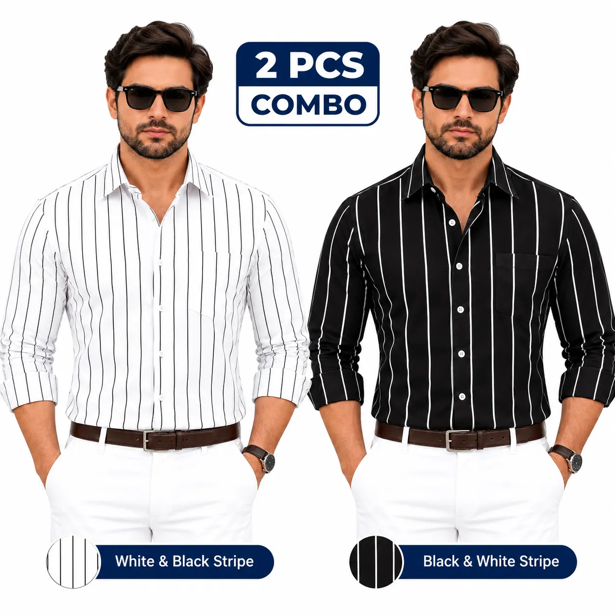 2 Pcs Combo Premium Full Sleeve One Pocket Cotton Shirt