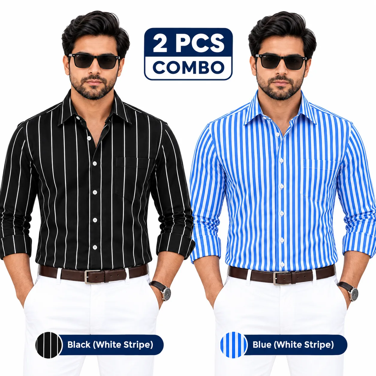 2 Pcs Combo Premium Full Sleeve One Pocket Cotton Shirt