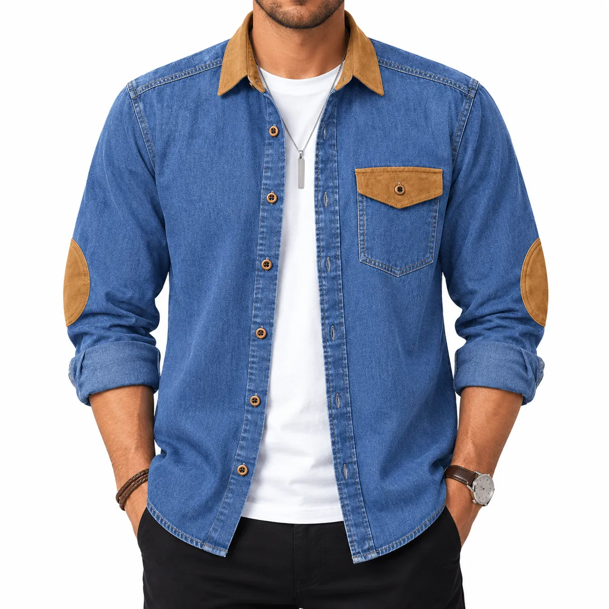 Men’s Premium Wash Contrast Denim Shirt