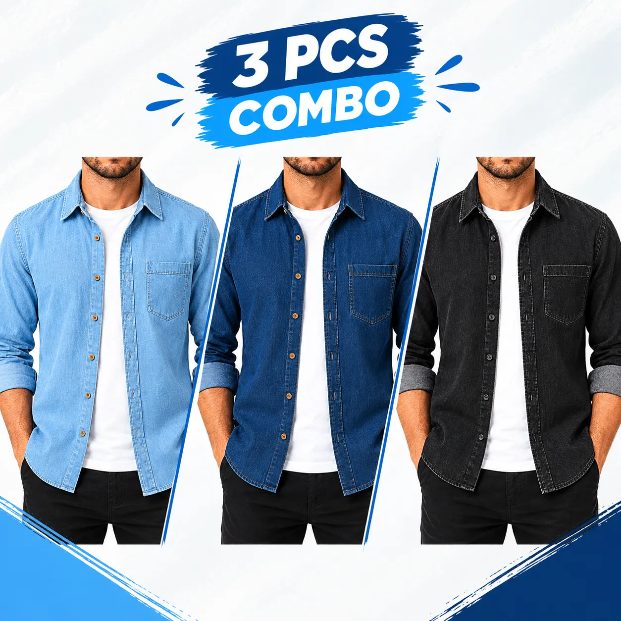 3 Pcs Combo Men’s Premium SoftWash Denim Shirt