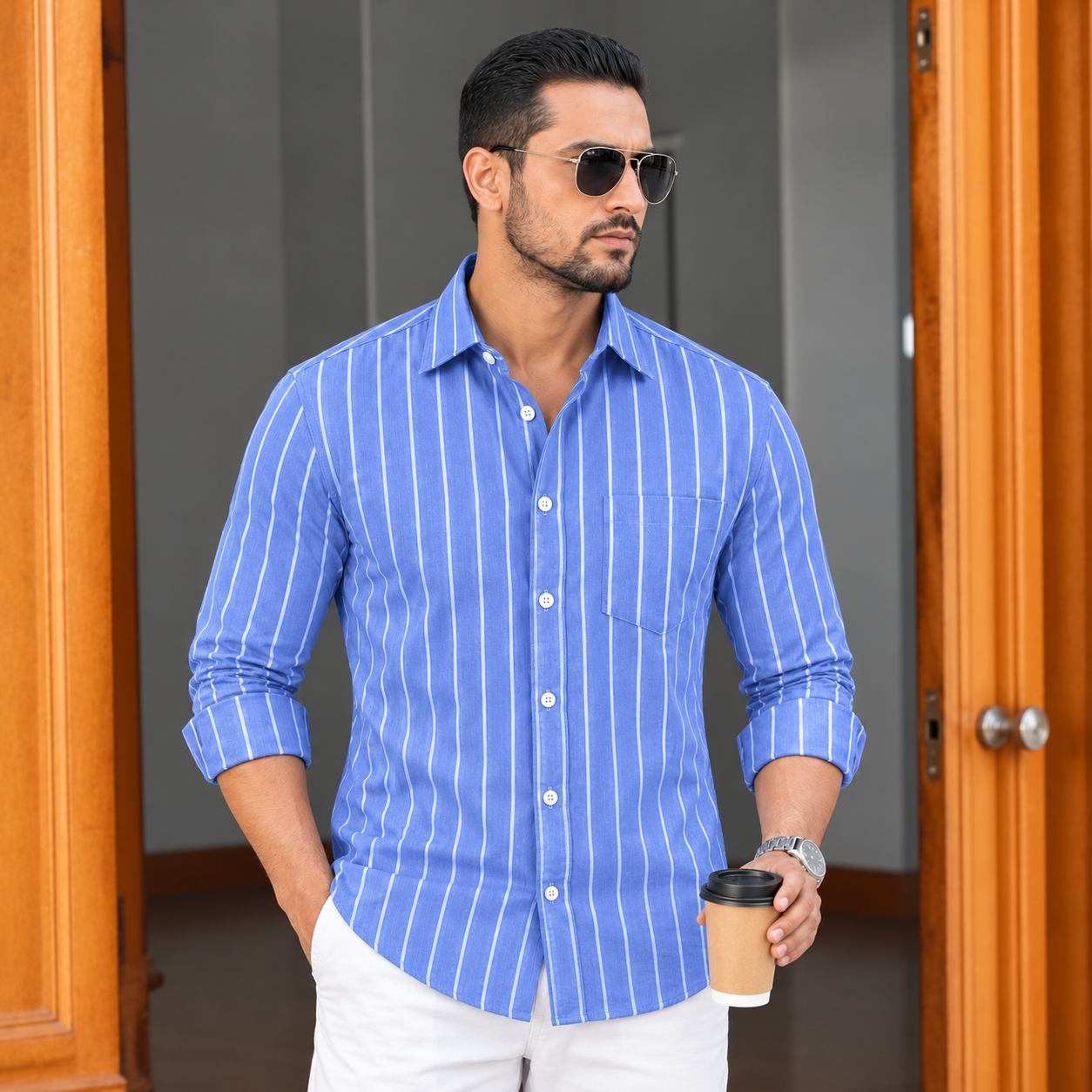 2 Pcs Combo Premium Full Sleeve One Pocket Cotton Shirt - Image 2