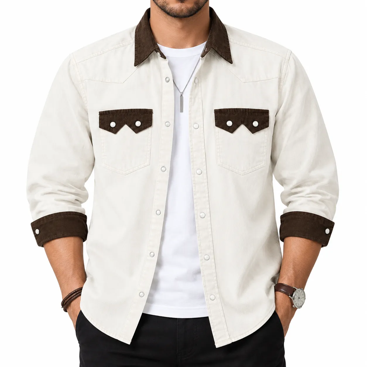 Men’s Premium Wash Contrast Denim Shirt