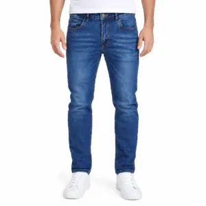 Men’s Blue Washed Denim Jeans – Classic Straight Fit