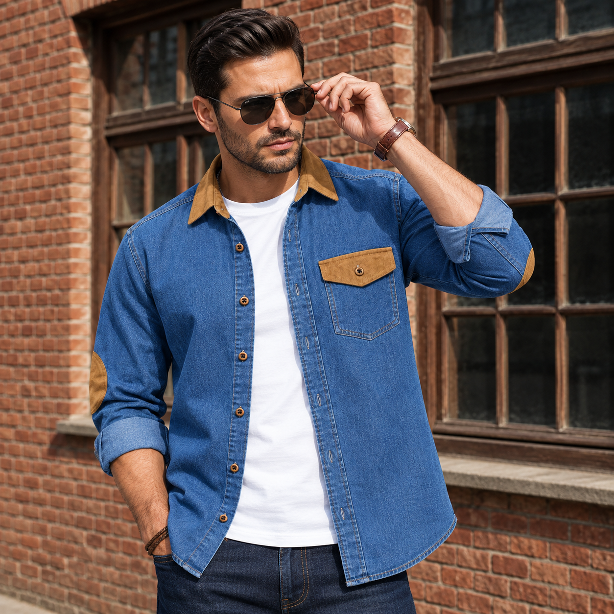 Men’s Premium Wash Contrast Denim Shirt - Image 2