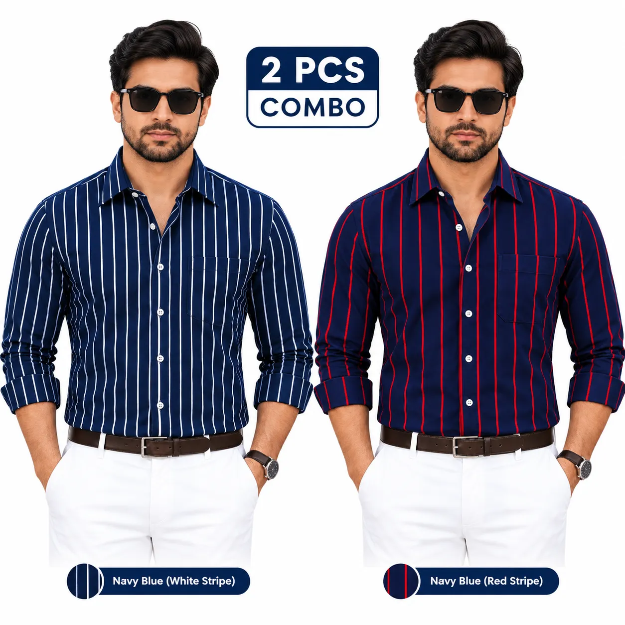 2 Pcs Combo Premium Full Sleeve One Pocket Cotton Shirt