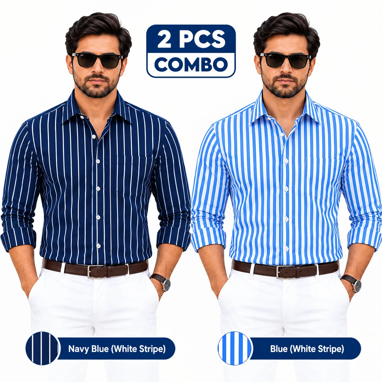 2 Pcs Combo Premium Full Sleeve One Pocket Cotton Shirt