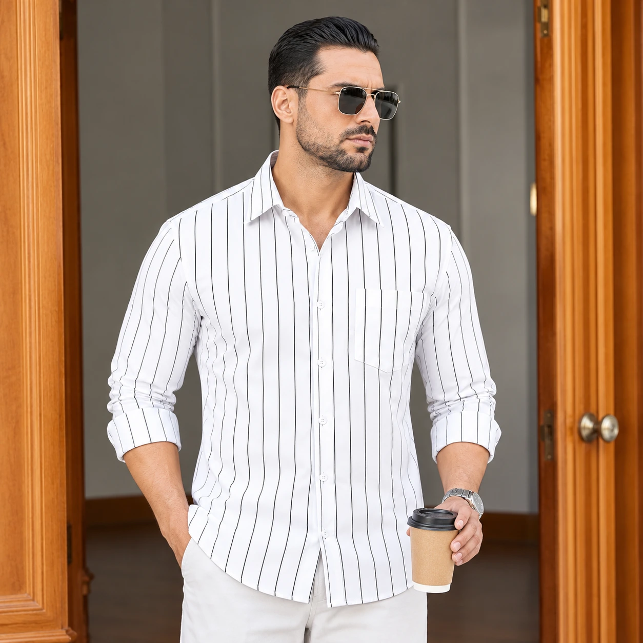 Men’s Premium Full Sleeve One Pocket Cotton Shirt - Image 2